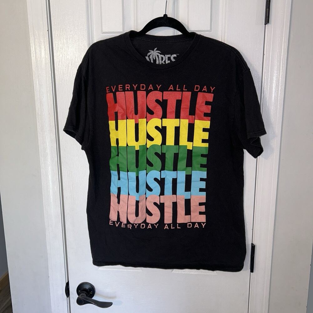 Vibes All Day Every Day Hustle Black T-Shirt Size Large